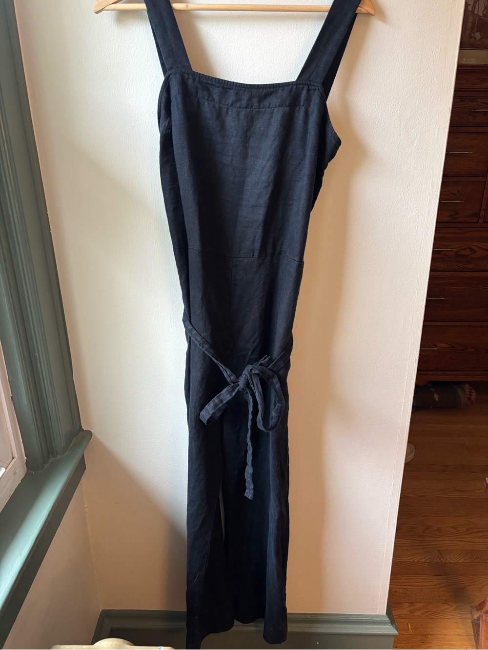 Quince Black Linen-Blend Tie Waist Jumpsuit